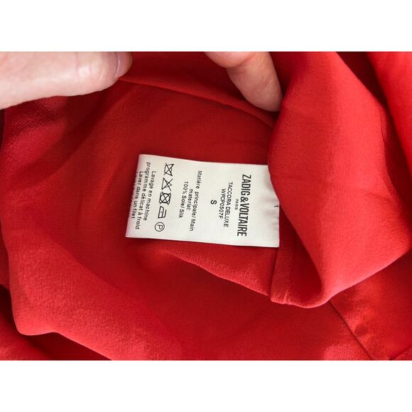 Zadig & Voltaire NWT Deluxe Taccora silk blouse red size S ruffles - Picture 9 of 13